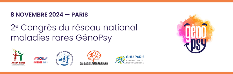 Visuel présentant le 2e congrès du réseau GénoPsy qui aura lieu le 8 novembre 2024 à Lyon.